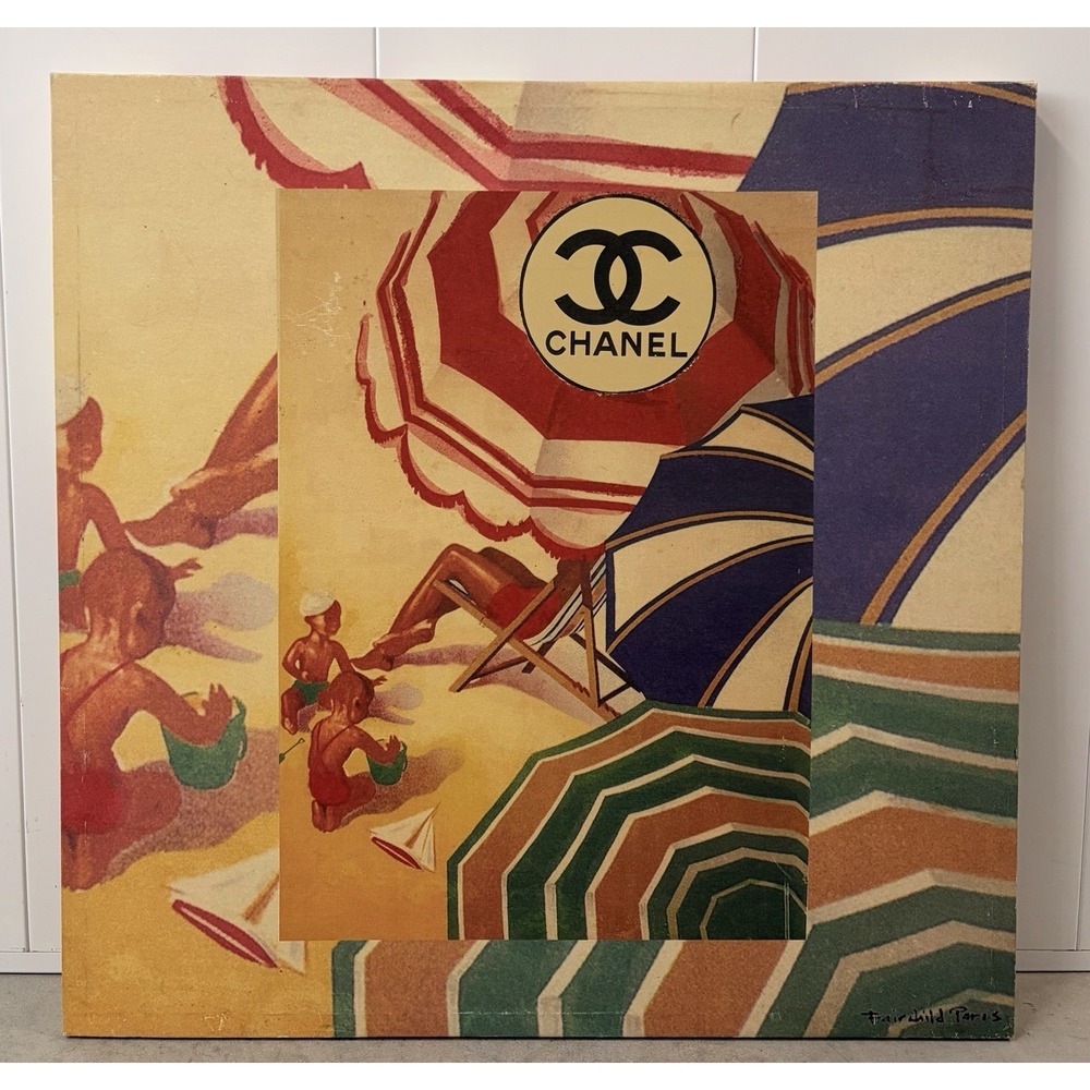 Chanel Beach Umbrellas By Fairchild Paris Canvas Print 30x30 Designer Wall Art